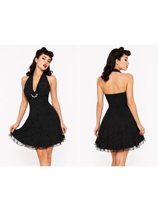 Pinup Couture Dresses & Skirts - Y2K My Mitchel Halter Babydoll Dress Size S Polka Dot Pinup Coquette Rhinestone